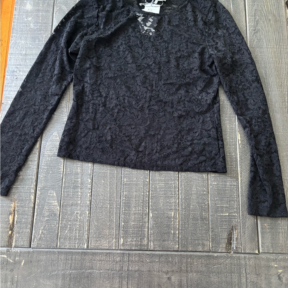 Nordstrom Black lace Fitted Long Sleeve Blouse